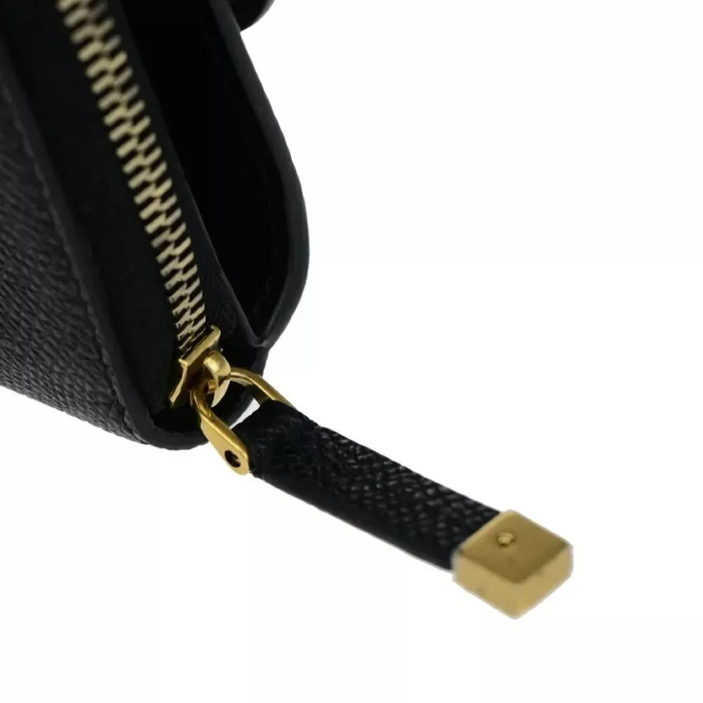 CHRISTIAN DIOR Logo Saddle Trifold Wallet Purse Leather Black